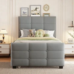 ModernLuxe Lit capitonné 90x190cm - lit gigogne - velours - gris (matelas non inclus)* Lit Gigogne