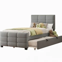 ModernLuxe Lit capitonné 90x190cm - lit gigogne - velours - gris (matelas non inclus)* Lit Gigogne