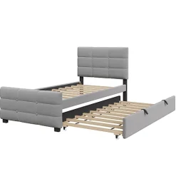 ModernLuxe Lit capitonné 90x190cm - lit gigogne - velours - gris (matelas non inclus)* Lit Gigogne