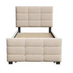 ModernLuxe Lit capitonné 90x190cm - lit gigogne - velours - beige (matelas non inclus)* Lit Gigogne