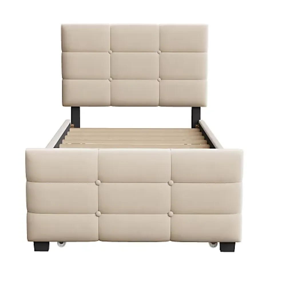 ModernLuxe Lit capitonné 90x190cm - lit gigogne - velours - beige (matelas non inclus)* Lit Gigogne