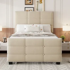 ModernLuxe Lit capitonné 90x190cm - lit gigogne - velours - beige (matelas non inclus)* Lit Gigogne