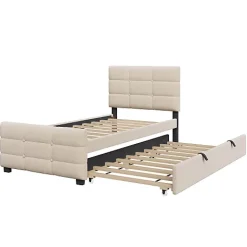 ModernLuxe Lit capitonné 90x190cm - lit gigogne - velours - beige (matelas non inclus)* Lit Gigogne