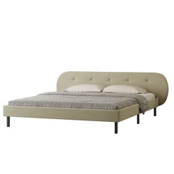 Lit capitonné 160x200cm beige avec tête de lit et sommier - TULSA><noscript><img width=