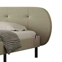 Lit capitonné 160x200cm beige avec tête de lit et sommier - TULSA><noscript><img width=