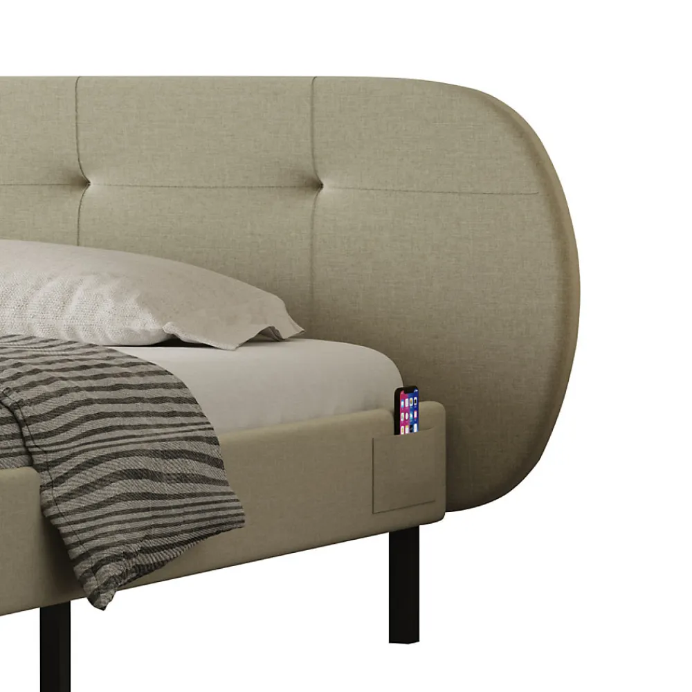 Lit capitonné 160x200cm beige avec tête de lit et sommier - TULSA>Concept Usine Online