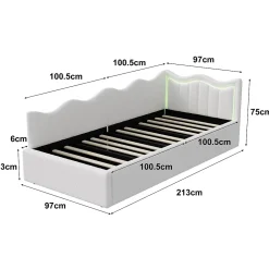 Fortuna lai Lit Capitonné 90x200cm, Canapé-lit Coffre Avec Éclairage LED Et Sommier à Lattes, Velours,blanc* Sommier