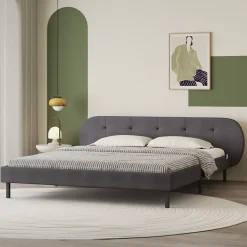 Concept Usine Lit capitonné 160x200cm gris avec tête de lit et sommier - TULSA* Lit Double