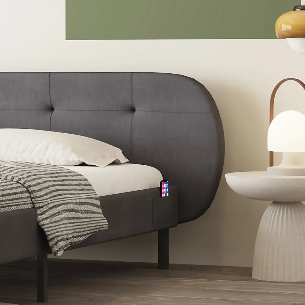 Concept Usine Lit capitonné 140x190cm gris avec tête de lit et sommier - TULSA* Lit Double
