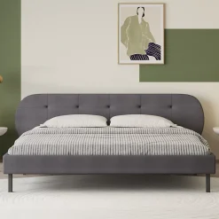 Concept Usine Lit capitonné 140x190cm gris avec tête de lit et sommier - TULSA* Lit Double