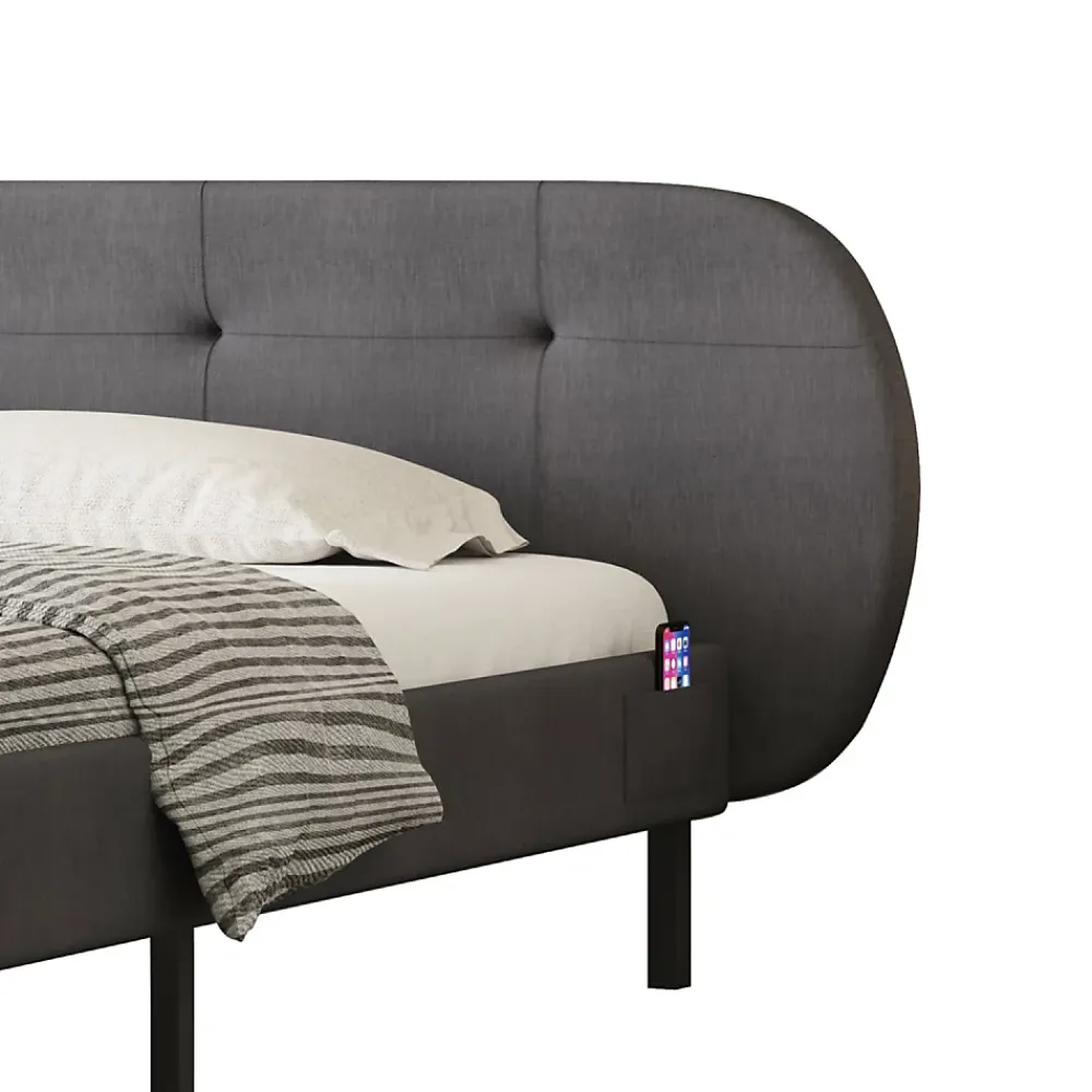 Concept Usine Lit capitonné 140x190cm gris avec tête de lit et sommier - TULSA* Lit Double