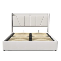 Fortuna lai Lit capitonné 160x200cm, lit coffre avec 2 USB+1 interface type-c, Rangement sous le lit,Beige* Lit Coffre