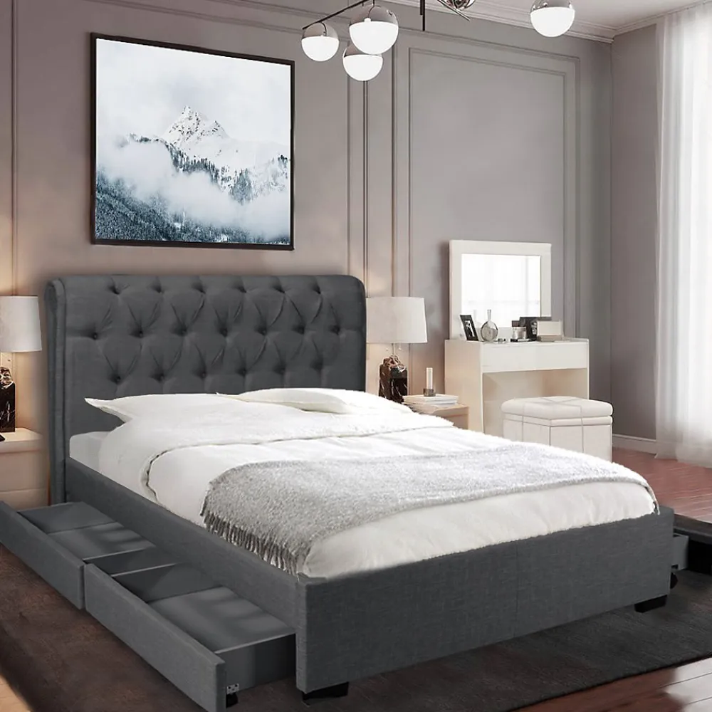 Lit CHELSEA 160x200 + 4 tiroirs + sommier / Gris foncé>Weber Industries Online