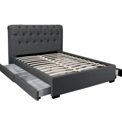 Weber Industries Lit CHELSEA 140x190+ 4 tiroirs + sommier / Gris foncé* Lit Avec Rangement