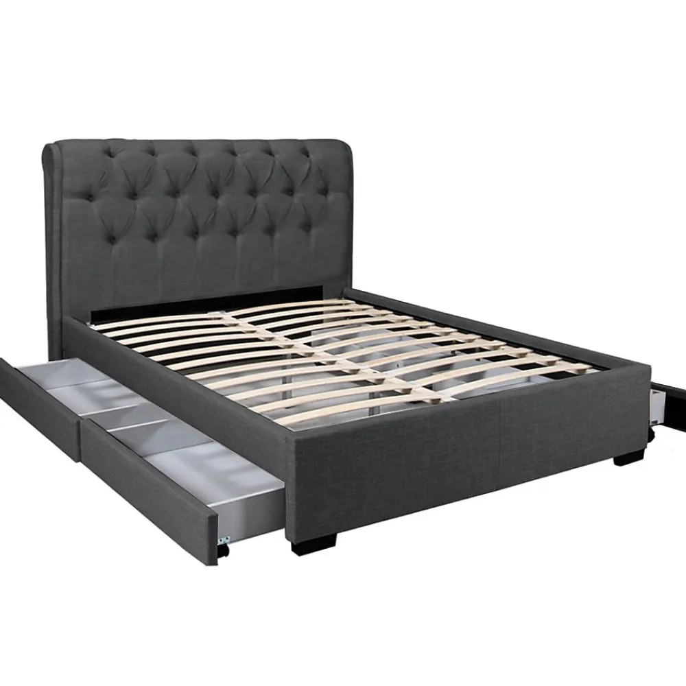 Weber Industries Lit CHELSEA 140x190+ 4 tiroirs + sommier / Gris foncé* Lit Avec Rangement
