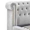Vente-unique Lit chesterfield 160 x 200 cm - Velours - Gris clair + Matelas - TONGERLA* Lit Double