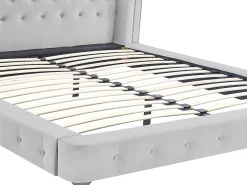 Vente-unique Lit chesterfield 160 x 200 cm - Velours - Gris clair + Matelas - TONGERLA* Lit Double