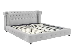 Vente-unique Lit chesterfield 160 x 200 cm - Velours - Gris clair + Matelas - TONGERLA* Lit Double