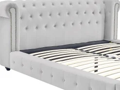Vente-unique Lit chesterfield 160 x 200 cm - Velours - Gris clair + Matelas - TONGERLA* Lit Double