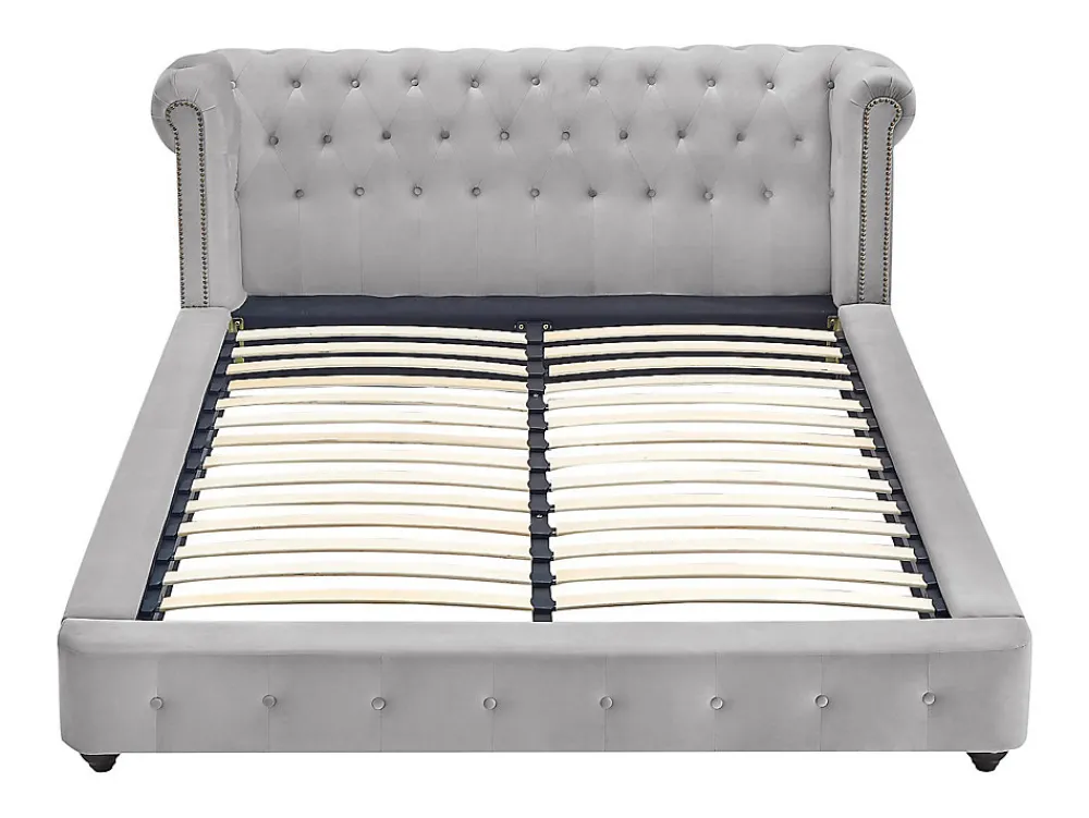 Lit chesterfield 160 x 200 cm - Velours - Gris clair - TONGERLA>Vente-unique New