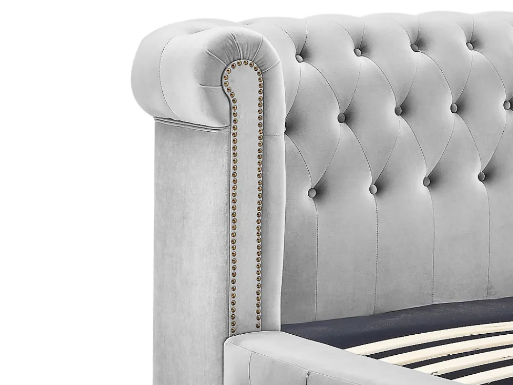 Lit chesterfield 160 x 200 cm - Velours - Gris clair - TONGERLA>Vente-unique New