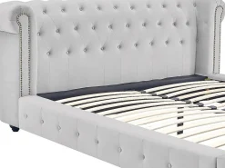 Lit chesterfield 160 x 200 cm - Velours - Gris clair - TONGERLA><noscript><img width=