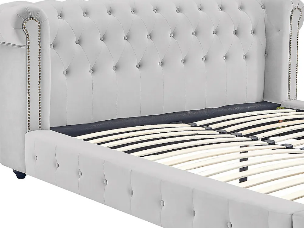 Lit chesterfield 160 x 200 cm - Velours - Gris clair - TONGERLA>Vente-unique New