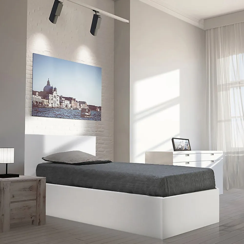 Lit coffre 1 place 90x190cm couleur Blanc avec sommier MARO>Bb Loisir Outlet