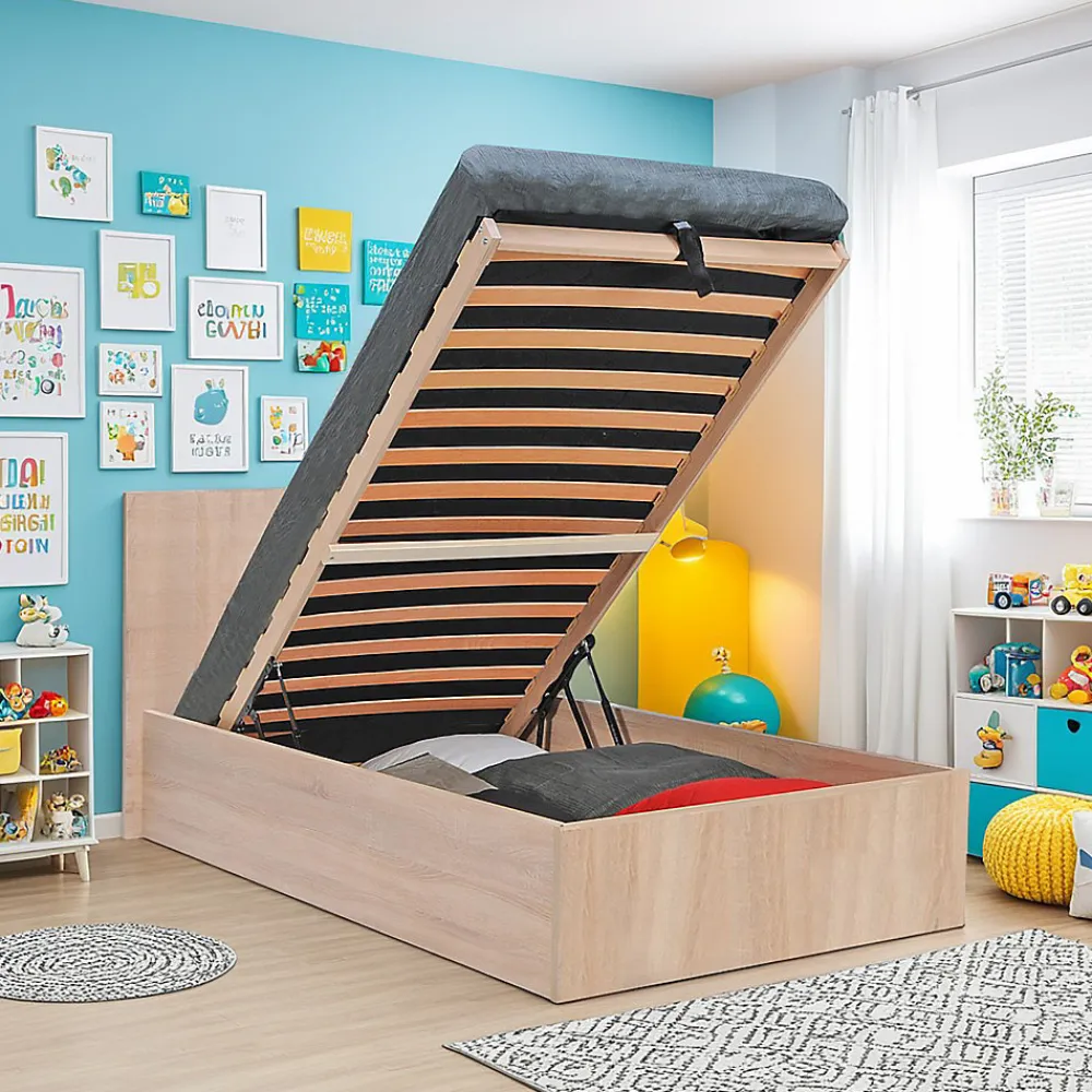 Bb Loisir Lit coffre 1 place 90x190cm couleur Chêne avec sommier MARO* Lit Coffre
