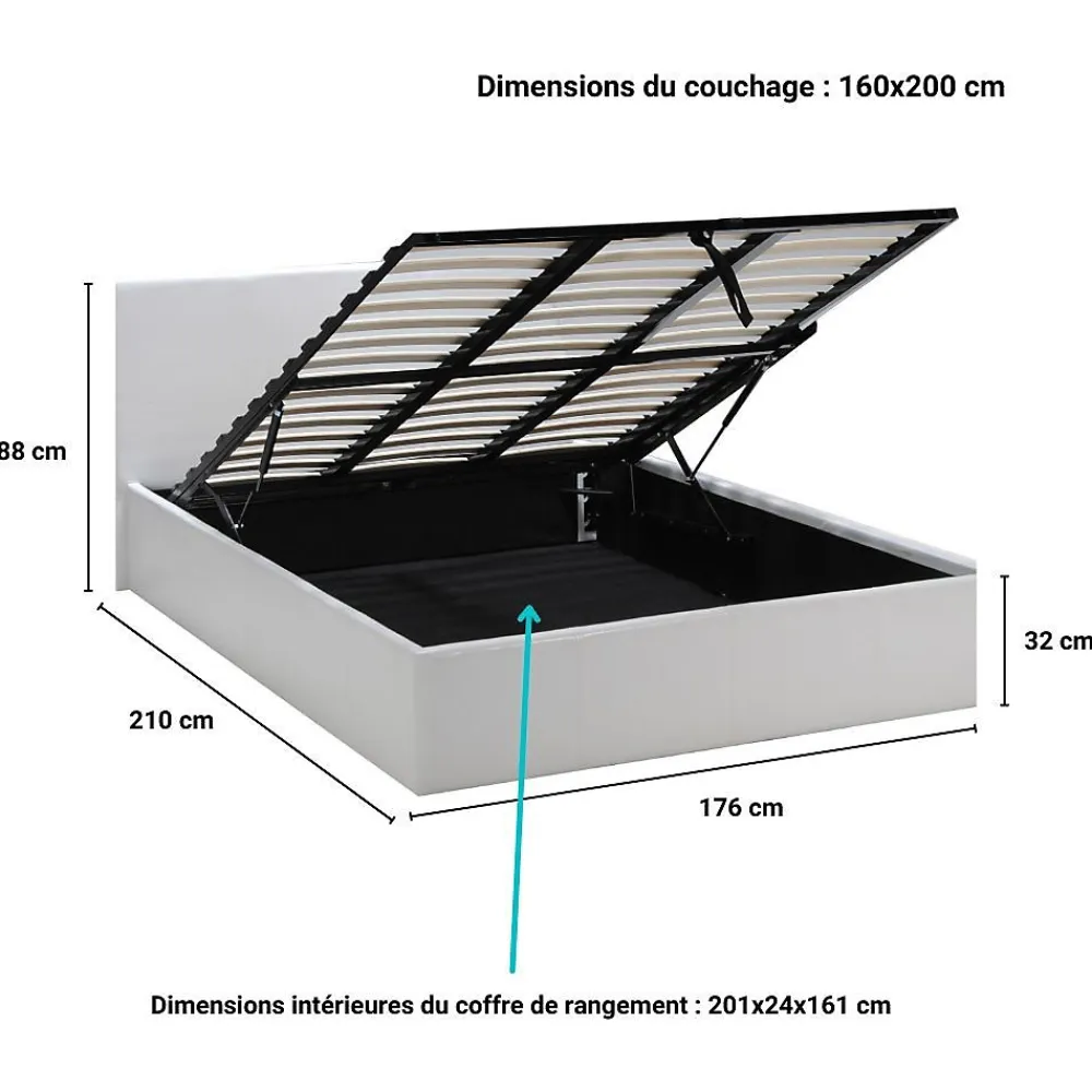 Lit coffre 2 places 160x200cm blanc avec sommier BACELAN>Bb Loisir Clearance