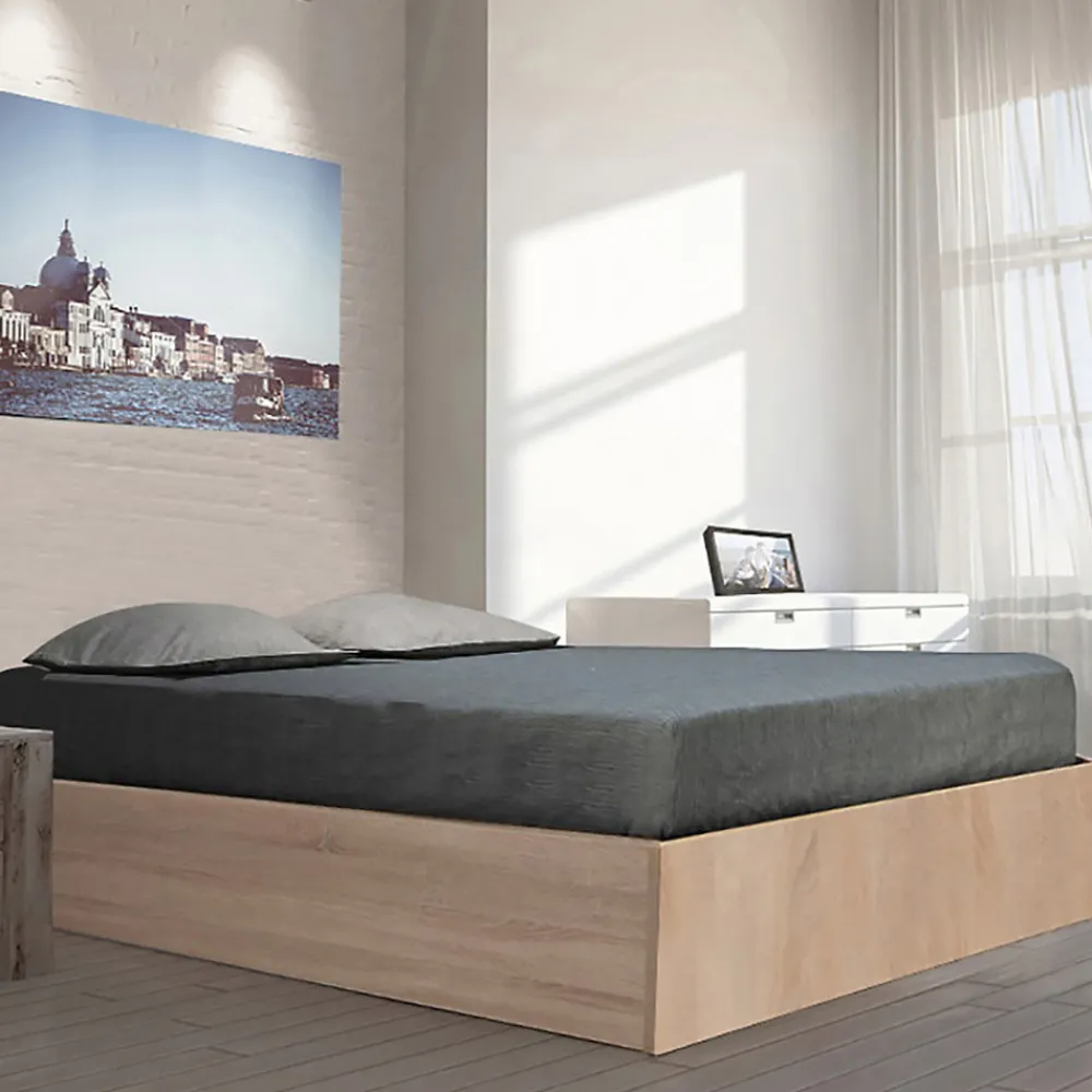 Bb Loisir Lit coffre 2 places 160x200cm couleur chêne avec sommier BILYBA* Lit Coffre