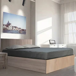 Bb Loisir Lit coffre 2 places 180x200cm couleur chêne avec sommier MARO* Lit Coffre