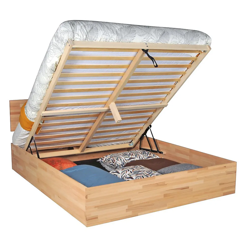 Bb Loisir Lit coffre 2 places 160x200cm Hêtre massif huilé avec sommier MALI* Lit Coffre