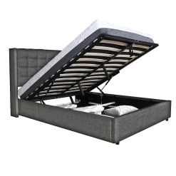 Lit coffre 2 places 160x200cm tissu Gris foncé avec sommier WALLE>Bb Loisir Hot