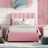 Redom Lit coffre 90 sur 200 cm avec sommier hydraulique tête de lit en lin doux rose pour adultes ou adolescents* Lit Avec Rangement