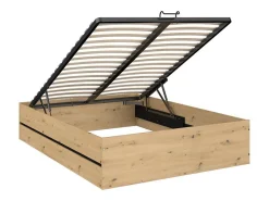 Lit coffre 140 x 190 cm - Coloris : Naturel et noir + Matelas - LUDARO><noscript><img width=
