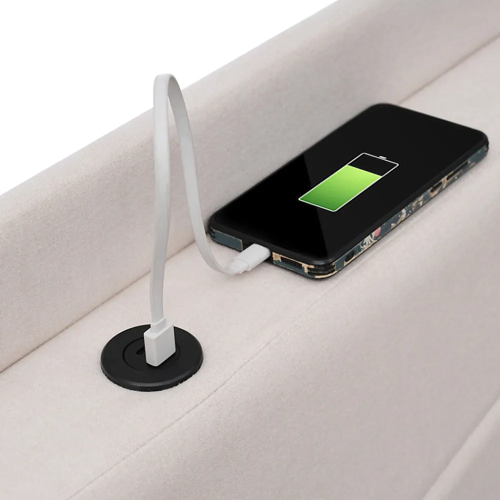 Lit coffre 180 x 200 cm - Lit double capitonné avec USB Type C - Coton et métal - Sans Matelas - Beige>Okwish Clearance
