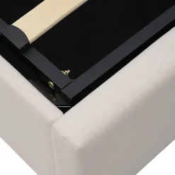 Lit coffre 180 x 200 cm - Lit double capitonné avec USB Type C - Coton et métal - Sans Matelas - Beige><noscript><img width=