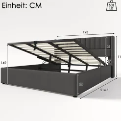Generique Lit coffre 180 x 200 cm - Lit Double avec Sommier à Lattes - Lin Bois Métal - Sans Matelas - Gris* Lit Coffre