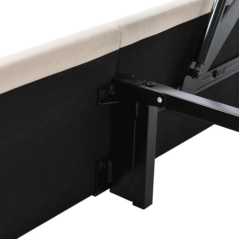 Lit coffre 180 x 200 cm - Lit Double avec Sommier à Lattes - Lin Bois Métal - Sans Matelas - Beige>Generique Online