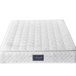 Lit coffre 140 x 200 cm - Lit double capitonné avec sommier à lattes et charge USB Type C - Coton et métal - avec Matelas - Beige><noscript><img width=