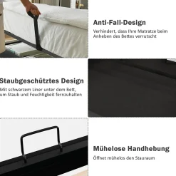 Lit Coffre 140 x 200 Cm - Lit Double avec Tête de Lit LED et Charge USB C - Bois, Coton, Métal - Sans Matelas - Beige><noscript><img width=