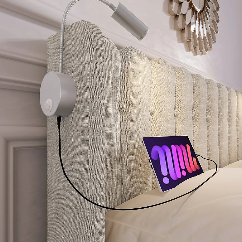Lit Coffre 160 x 200 Cm - Lit Double avec Lampe de Lecture et Ports USB - Lin - Sans Matelas - Beige>Okwish New