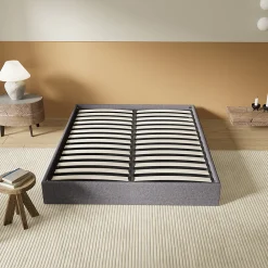 Lit Coffre 120 x 190 cm - Sommier à lattes en bois - Cadre en tissu gris><noscript><img width=