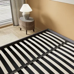 Lit Coffre 140 x 200 cm - Sommier à lattes en bois - Cadre en tissu gris><noscript><img width=