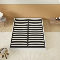 November Lit Coffre 120 x 190 cm - Sommier à lattes en bois - Cadre en tissu blanc* Lit Coffre
