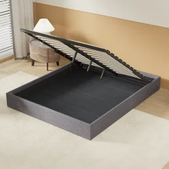 Lit Coffre 160 x 200 cm - Sommier à lattes en bois - Cadre en tissu gris>November Outlet