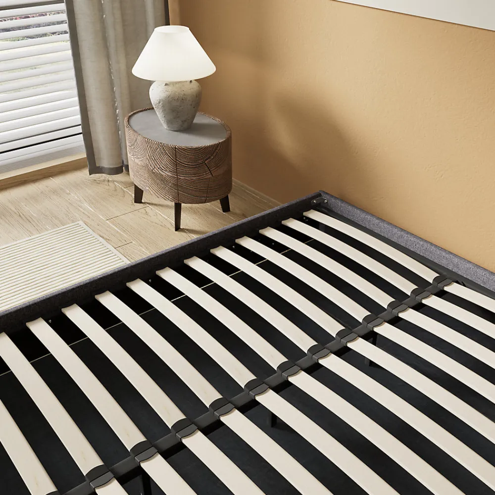 Lit Coffre 160 x 200 cm - Sommier à lattes en bois - Cadre en tissu gris>November Outlet