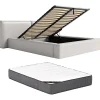 Lit coffre 140 x 190 cm - Tissu - Gris clair + Matelas - TIMANO>Vente-unique Sale