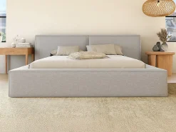 Lit coffre 140 x 190 cm - Tissu - Gris clair + Matelas - TIMANO><noscript><img width=
